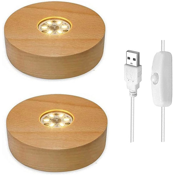 Krystal LED Lysbase, 2 Pak Trædisplay Sokkel med USB