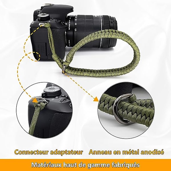 Kamerarem, 35cm Flätat Paracord Kamerarem (Grön), Snabbkoppling