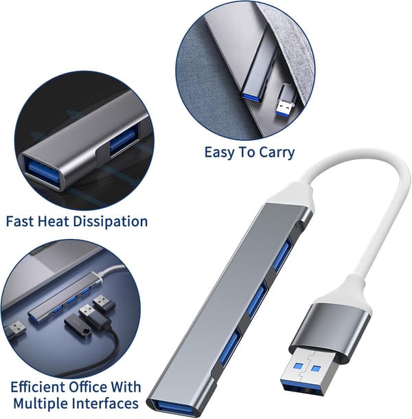 Multi USB Port Splitter, 4 Port USB Hub 3.0, 1-pack