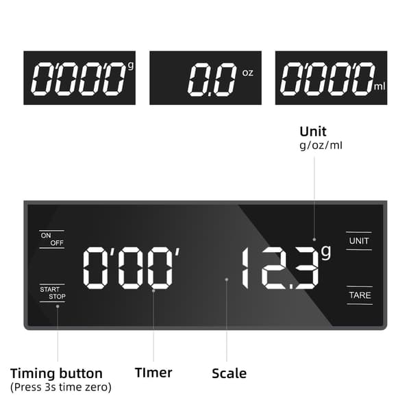 Kaffevægt med Timer 3kg/0,1g