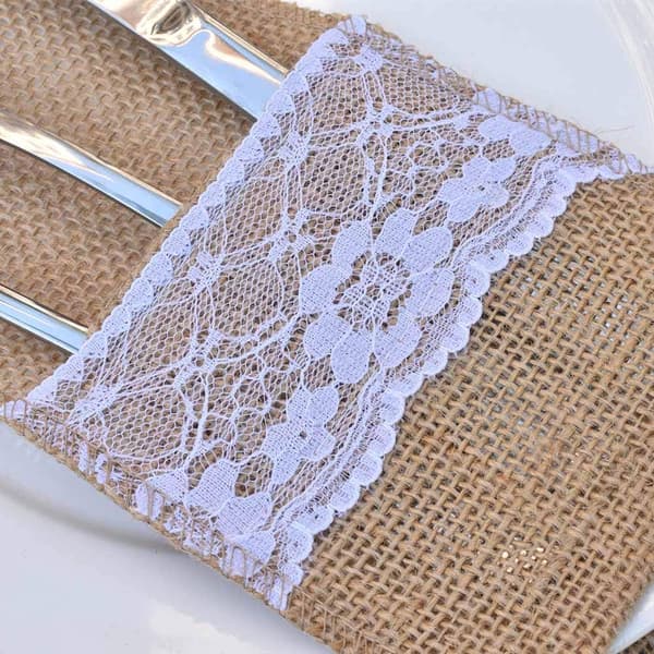 Set med 20 spetsburlap bestickhållare - för bestick, knivar och