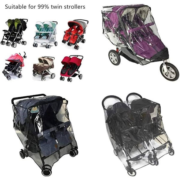 Universal Twin Stroller Side by Side Regnomslag Klar PVC Vanntett