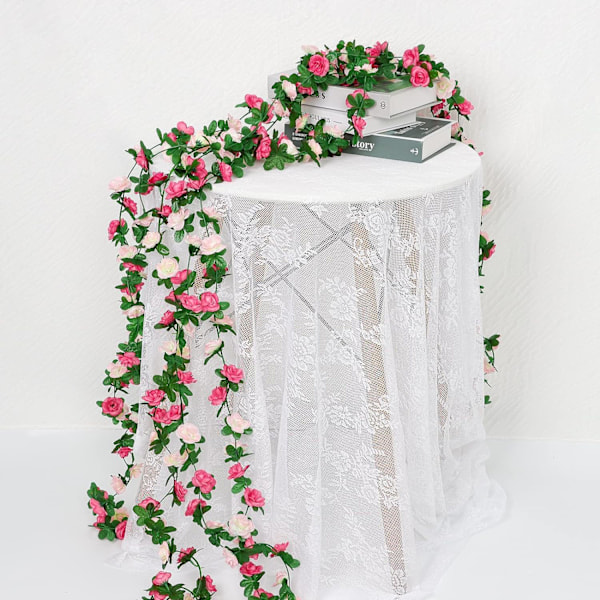 Kunstig Blomsterguirlande, Falske Pink Roser Ranker Silke Blomster Faux Plastik, 5 Pakke 12 Meter