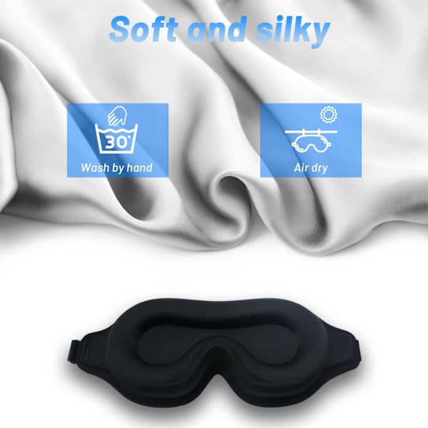 Sivumakuulle suunniteltu naamio, päivitetty 3D-muotoiltu kuppi silmänaamio silmälappu miehille ja naisille, estää valon, silmänaamio säädettävllä hihnalla, hengittävä ja pehmeä nukkumiseen, joogaan, matkustamiseen (musta)