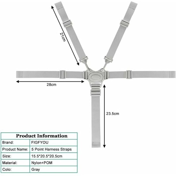 Lastenistuimen turvavyö 5 pisteen harmaa viisipistevaljaat Ratasremmi Vauvan valjaat Turvavyö Yleinen turvavyö Rattaille Lapsen syöttötuolille