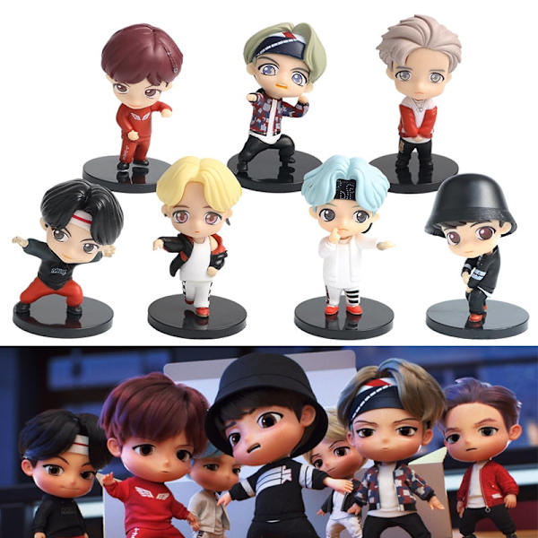 7 st/set BTS TinyTAN Mini Figur Bangtan Boys Grupper BTS Anime Figur Leksak TOP Grupp A.R.M.Y Present Idol Dock PVC Modell Prydnad Kpop Merchandise