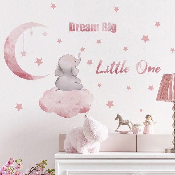 Elefant Väggdekal Baby Room Väggdekal Citat Moon Grey