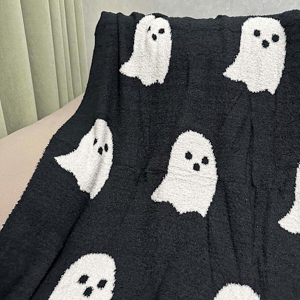 Halloween Spøgelses Tæppe Sort Halloween Tæppe Letvægts Blødt Plysset Fuzzy Vendbart Tæpper til Seng Sofa