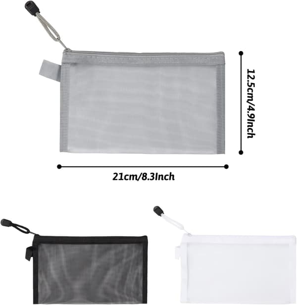 3 Pak Transparent Mesh Blyantsæt med Lynlås til Makeup og