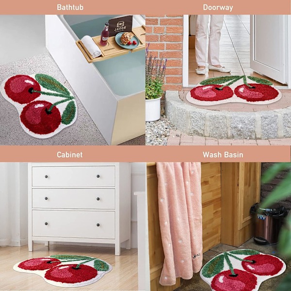 Cherry søt badematte for baderom, luksuriøse funky baderom matter sklisikre søte fruktformede absorberende badekar kule tepper baderom badekar plysj dusjmatter vaskbare