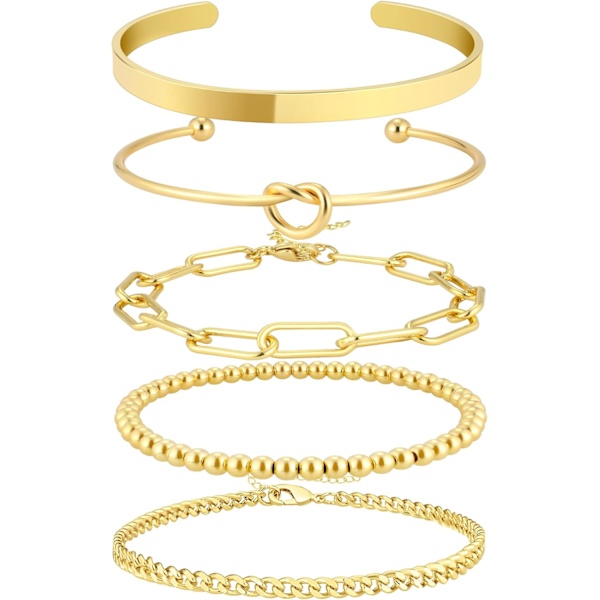 14K Forgyldt Bangle Cuff Armbåndssæt til Kvinder Armbånds Stak Justerbar Tennis/Perle/Papirclips/Cubansk Lænke Cha