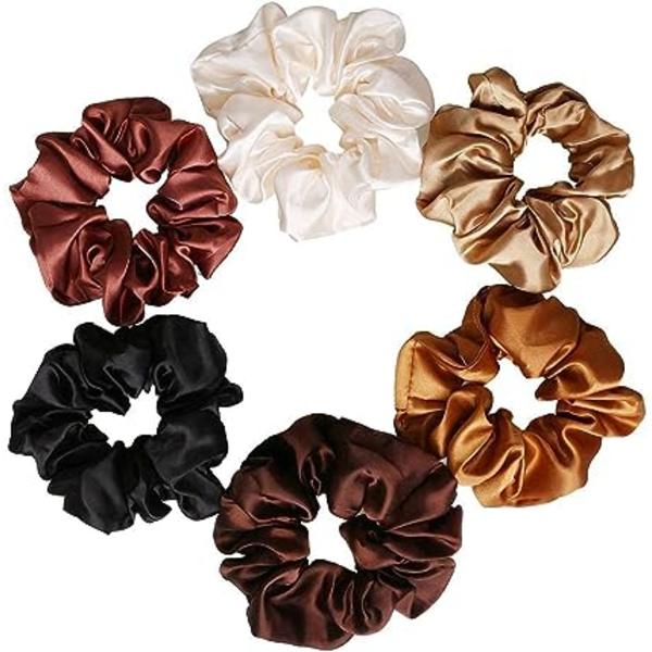6 st Hårsnoddar, Satin Hårsnoddar Scrunchie Hårsnoddar Rep