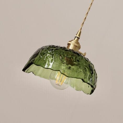 Hammered Glass Lysekrone 20CM, 220V E27x1 Mørkegrøn Uden Pære