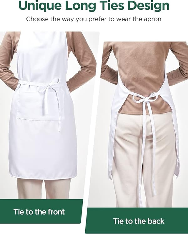 2-pakks kjøkkenforklær (hvite, polyester) med 2 lommer