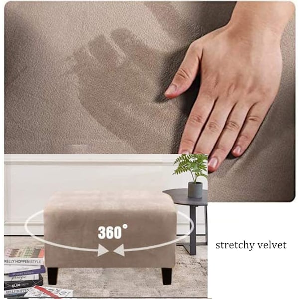 (Brun B) Stretch Puff Trekk Velvet Ottoman Trekk Rektangulært Fotskammel Trekk Fotskammel Beskyttelses Trekk