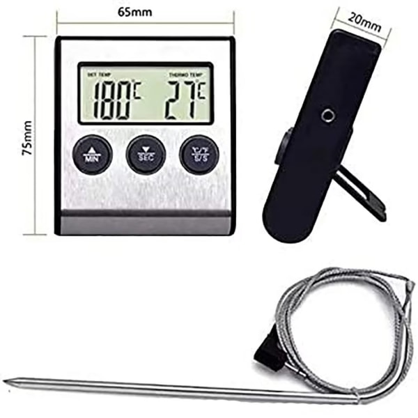 1 stk Magnetisk Digital Kjøtttermometer med Timer, Batteri