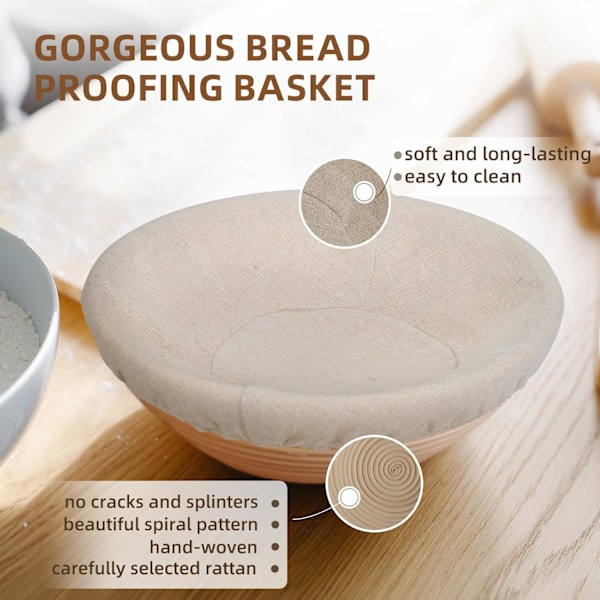 Komplet Surdejsstarter Sæt, Kikcoin Banneton Brød Proofing Kurv Sæt Inkluderer 35oz Surdejsstarter Glas, Sur