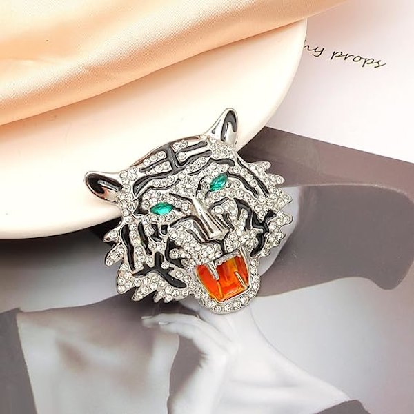 Rhinestone Tigerhuvud Brosch Nål. Djur Lapel Nål för Män, Punk Lejon Kavaj Brosch för Herrar Brosch Nål Kostym Tiger Pi