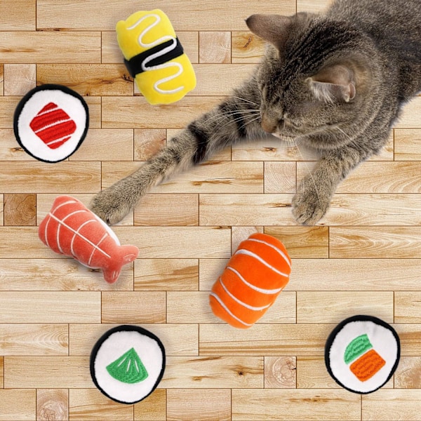 6-pack sushi katt leksaker med kattmynta sushi rulle kudde kattunge tugga bit leveranser uttråkning lindring fluffig kattunge tänder rengöring tugga kattälskare interaktiva plysch