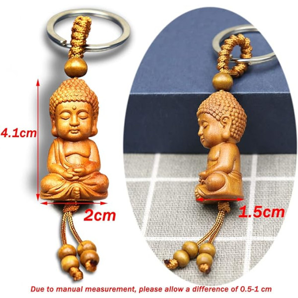 2 stk. Træ Buddha Nøglering Buddhisme Nøglering Mini Held