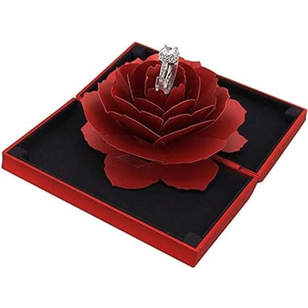 Roterande Ring Box Rose (röd), 3D Pop Up Rose Ring Box för