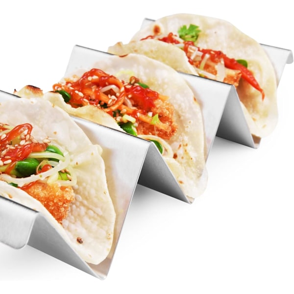 Tacohållare Stativ 4 Pack - Rostfritt Stål Tacoställ Truckbricka Stil, Ugnssäker för Bakning, Diskmaskin och Grill