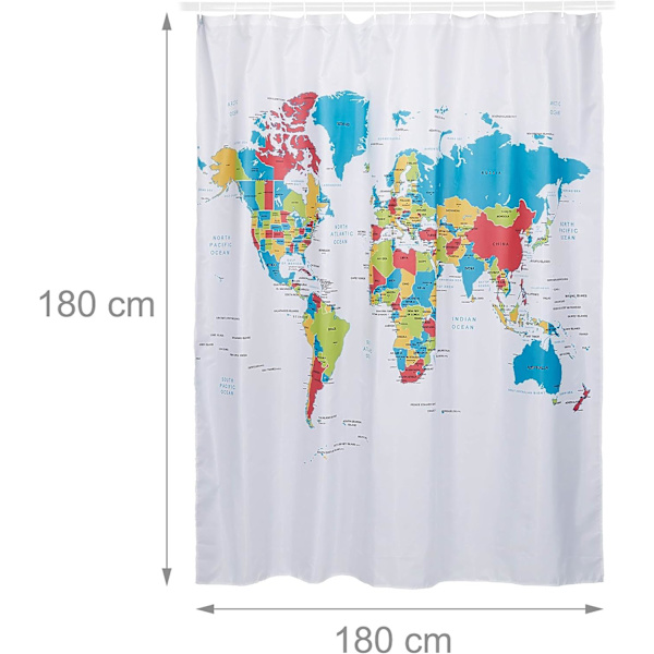 Bruseforhæng 180 x 180 cm Badeværelse Verdenskort Mønster