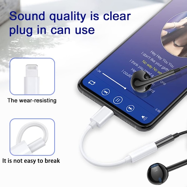 【 2 pakker 】 Lightning+jack adapter 3.5mm MFi certificeret hovedtelefon