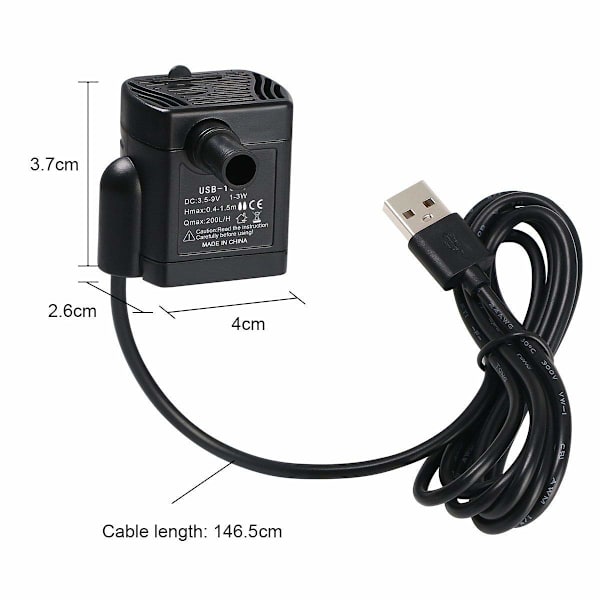 Mini nedsenkbar vannpumpe, 200L/H 3W USB vannpumpe luftfukter
