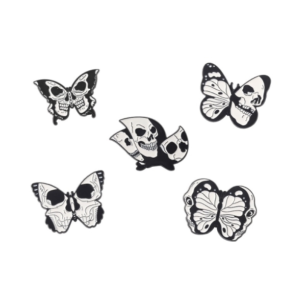 5 stycken Punk Skull Butterfly Moth Emblempinnar Skull Moth Brosch
