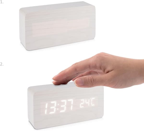 LED Träväckarklocka - Trälook Digital Klocka - Touch Alarm