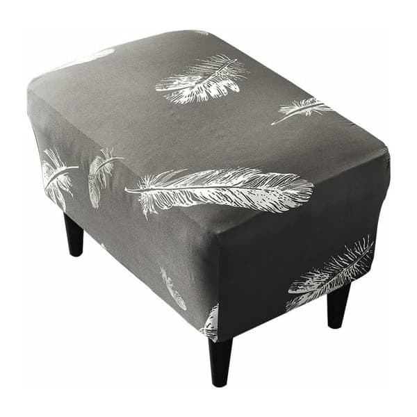 1PC(Vit Fjäder) Ottoman Överdrag Rektangulär Stretch Ottoman Cove