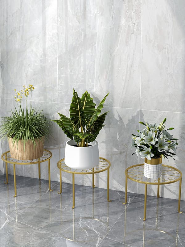 Guld Blomkruka Stativ, Set om 3 Järn Inomhus Krukställ