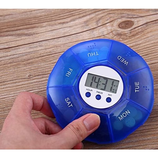1 stk. (Blå) Pilleboks Timer, Pilleboks med Alarm 5 Alarmure,