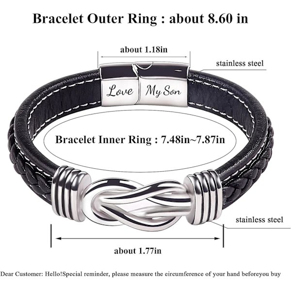 Til min søn armbånd, for evigt forbundet sammen flettet læderarmbånd, rustfrit stål magnetisk lukning læder knude manchet armbånd, tilbage til skolen gave