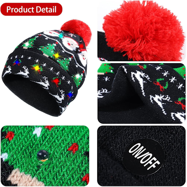 2 stk LED-lysende julehattlys skjerfsett Juleblinkende Beanie Cap Strikket skjerf til juleferie P