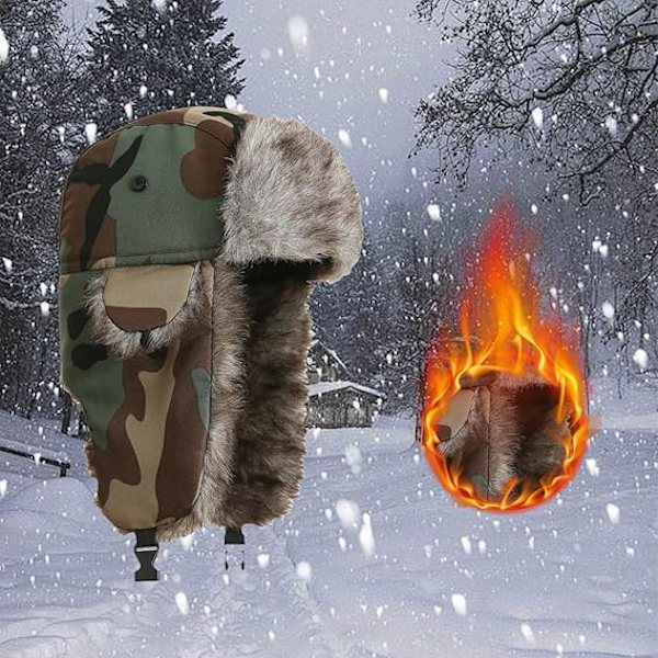 Ushanka-hatt för Män Kvinnor Konstpäls Trapperhatt med Öronklaffar, Vindtät Vattentät Ryska Hattar