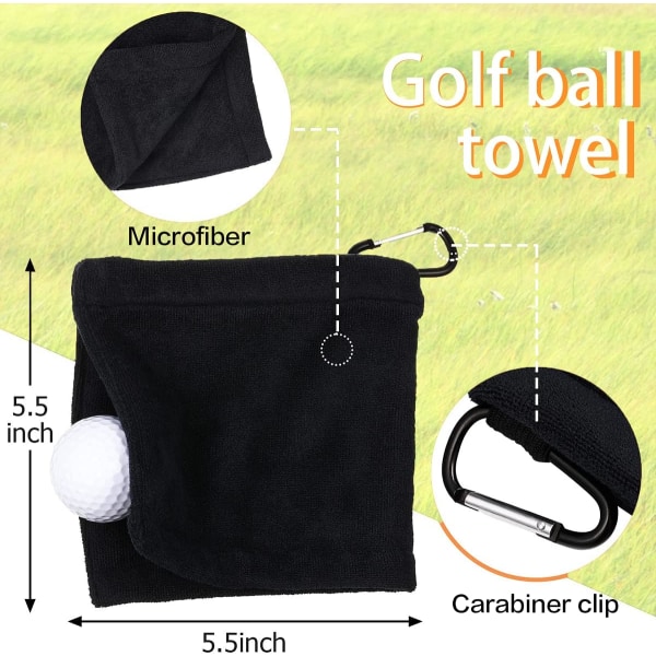 2 golfhanddukar med karbinhake, golfhanddukar 5 x 5 tum mikrofiber