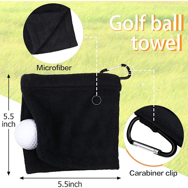 2 golfhåndklæder med snap-krog, golfhåndklæde 5 x 5 tommer Mikrofiber