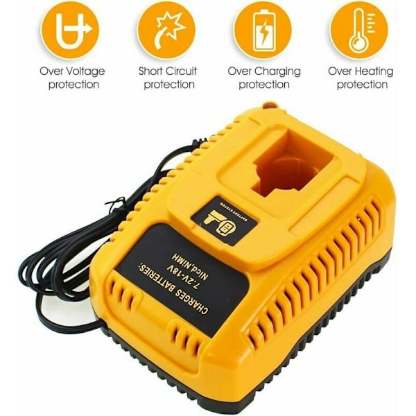 DC9310 Batterilader til Dewalt - Kompatibel med Ni-Cd & Ni-Mh Batterier fra 7.2V til 18V - Modeller DC9096, DC9098, DC9099, DC9091, DC9071, DE9057, DW9096.