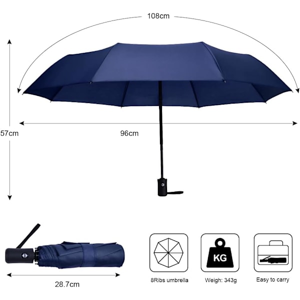 Foldbar paraply, Kompakt Automatisk Paraply Foldbar Åben og