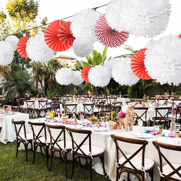 Hvit Papirblomst Ball Papirlykt Sett Hvit Tema Papirvifte