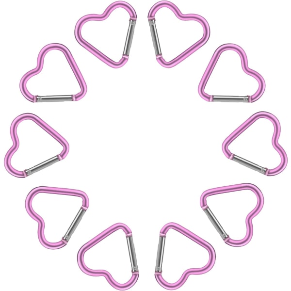 10 rosa hjärtformade spännen, hjärtformade nyckelringar