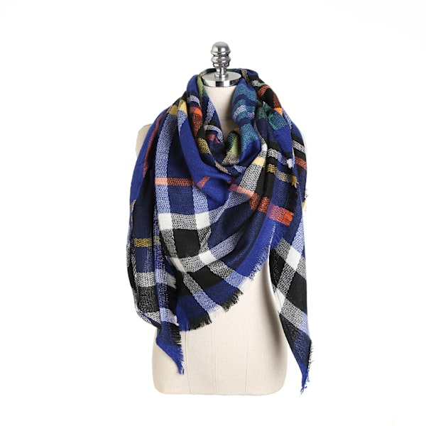 Imitation Cashmere Dubbelsidig Sjal med Sju Färgglada Rutor