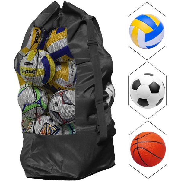 Fotballbag - 110 * 49 CM - Svart - Stor Kapasitet 10-15 Baller