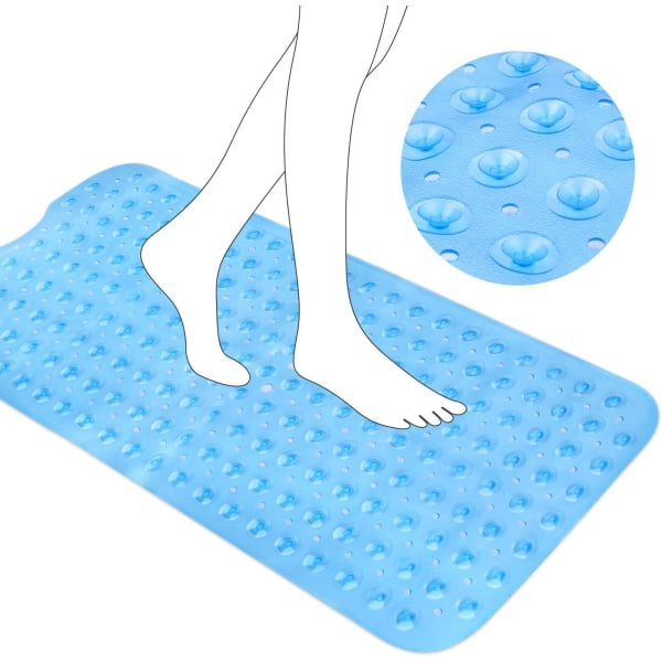 Badematte, 100 x 40cm Ekstra Lang, Slitesterk (Blå), Badekarmatte, Sikkerhet