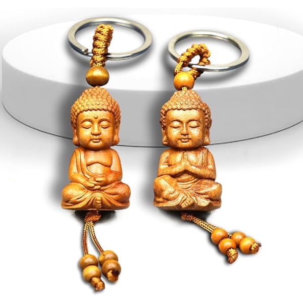 2 stk. Træ Buddha Nøglering Buddhisme Nøglering Mini Held
