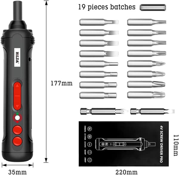 19-delt Mini Elektrisk Skruetrækker Sæt Ledningsfri 2000mah