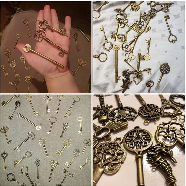 50 stk Store Antik Bronze Skeletnøgler Rustik Nøgle til Bryllup D