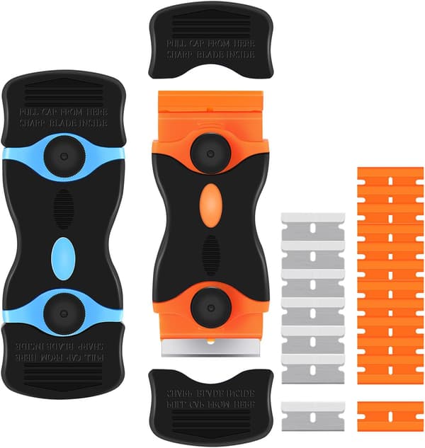 2-pack Rakbladsskrapa, 2-i-1 Skrapredskap med 12 Plastblad